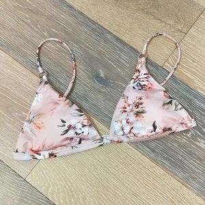 Pink Floral Triangle Bikini Top